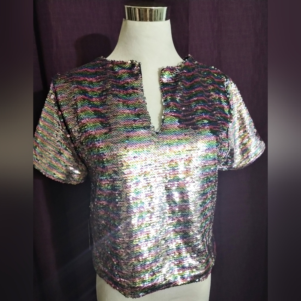 Forever 21 After Dark collection pastel sequin rainbow colors crop top NWT retro